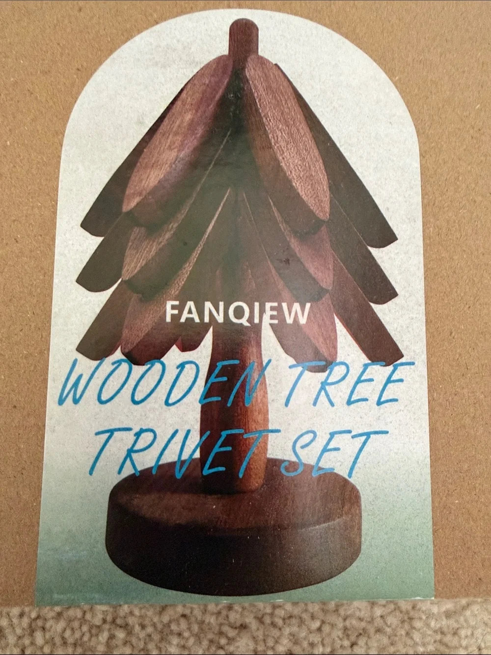 Wooden tree trivet set, NIB